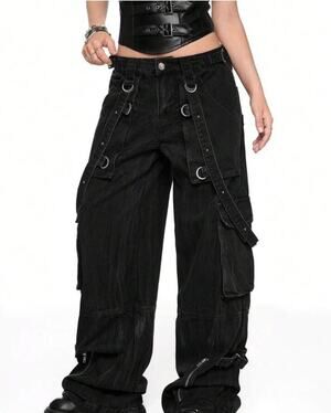 Tripp NYC Cyberpunk Cargo Pants Chains Straps Techwear Baggy Cyber Goth Trousers